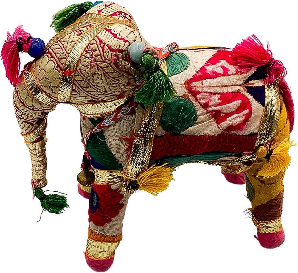Vintage 5.5" Rajasthani Hand-Stitched/Embroidered Colorful Elephant Animal Decor